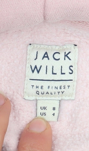 Jack Wills Women Pink Embroidered Logo Pullover Hoodie UK 8