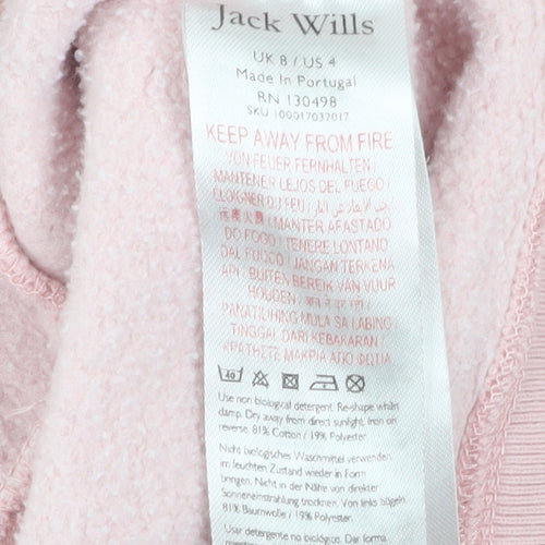 Jack Wills Women Pink Embroidered Logo Pullover Hoodie UK 8