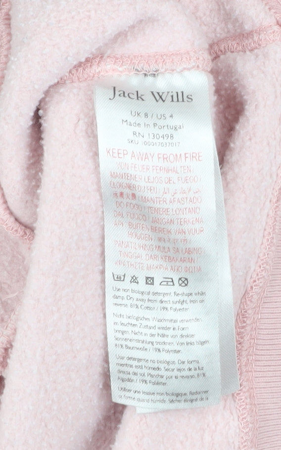 Jack Wills Women Pink Embroidered Logo Pullover Hoodie UK 8