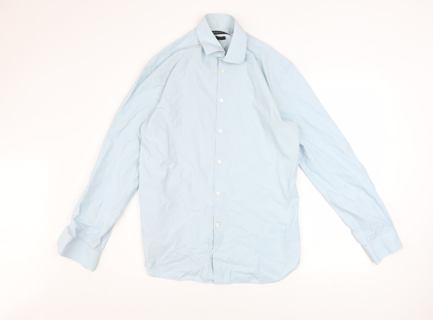 John Varvatos Men Blue Slim Fit Long Sleeve Striped Button-Up Shirt 15.5