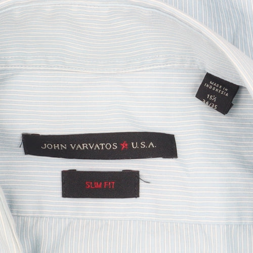 John Varvatos Men Blue Slim Fit Long Sleeve Striped Button-Up Shirt 15.5
