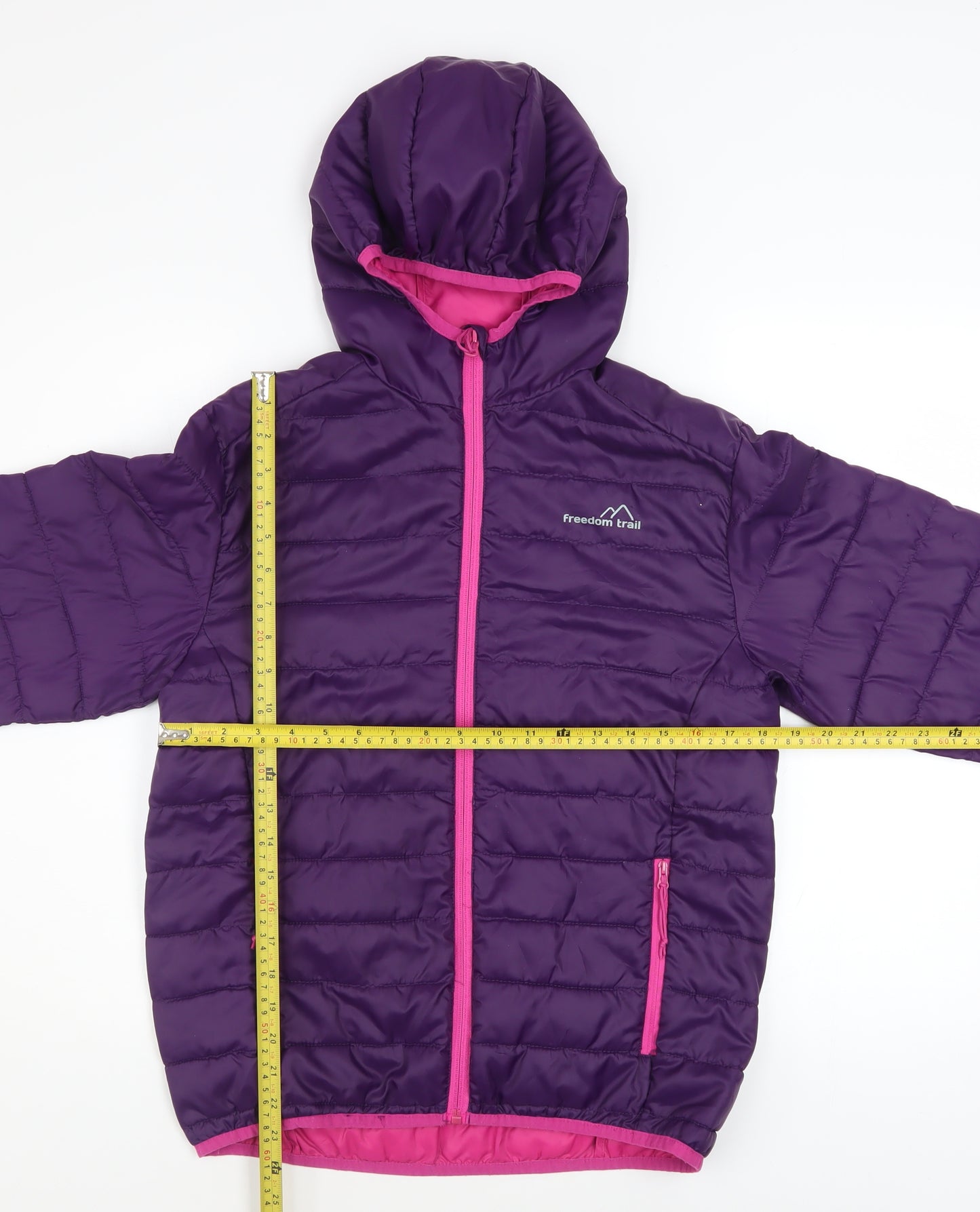 Freedom Trail Girls Purple Hooded Puffer Jacket 11-12 Years Lightweight Winter Coat