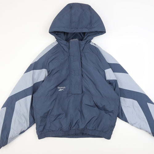 Reebok Women Blue Hooded Anorak Jacket S Retro Sportswear