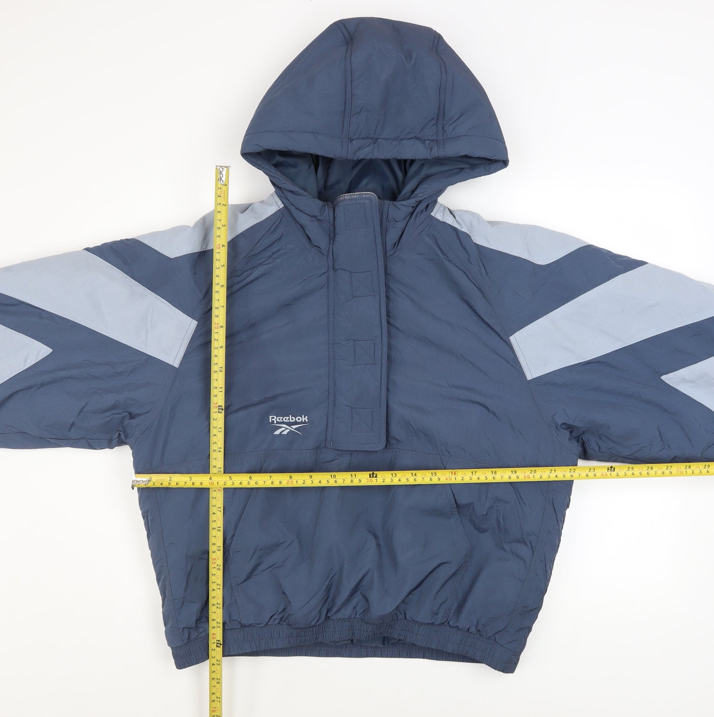 Reebok Women Blue Hooded Anorak Jacket S Retro Sportswear
