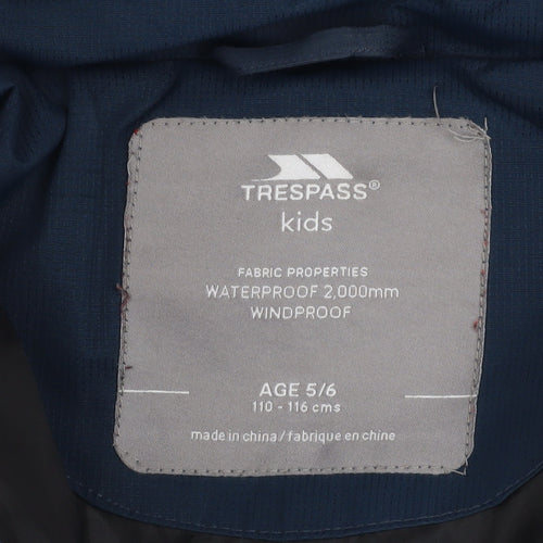 Trespass Boys Blue Waterproof Hooded Puffer Jacket 5-6 Years