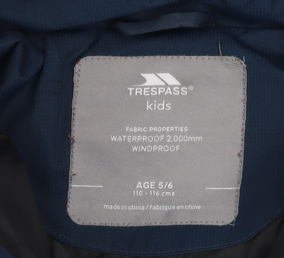 Trespass Boys Blue Waterproof Hooded Puffer Jacket 5-6 Years