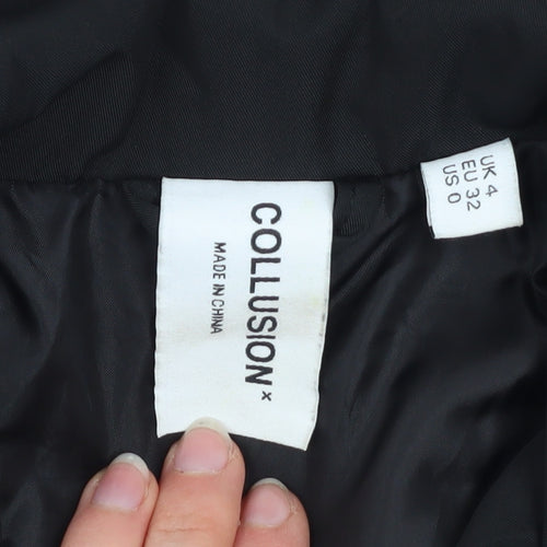 Collusion Women's Black Button Jacket Size 4 Polyester Lined Casual