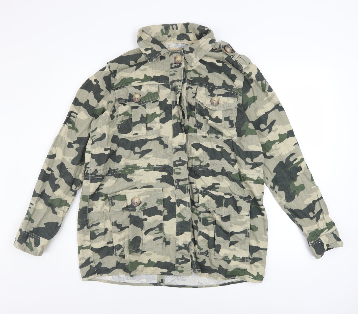 River Island Women Green Camouflage Military Jacket M