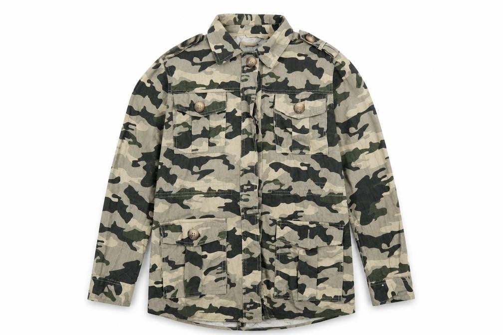 Front view of River Island Women Green Camouflage Military Jacket M