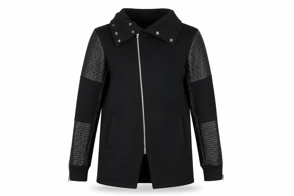 Front view of Terance Kole Women's Black Biker Jacket M Cotton Blend Quilted Sleeves