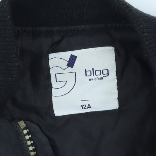 Gémo Boys Black Bomber Jacket 12 Years Lined Zip Military Style