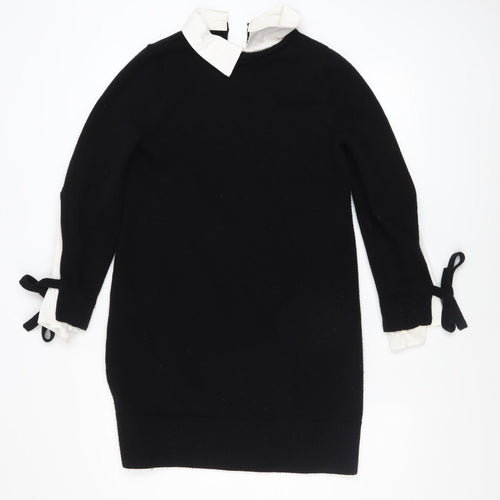 Mint Velvet Women Black XS Collared Shift Dress with Bow Sleeves