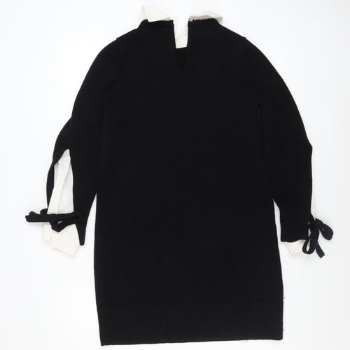 Mint Velvet Women Black XS Collared Shift Dress with Bow Sleeves