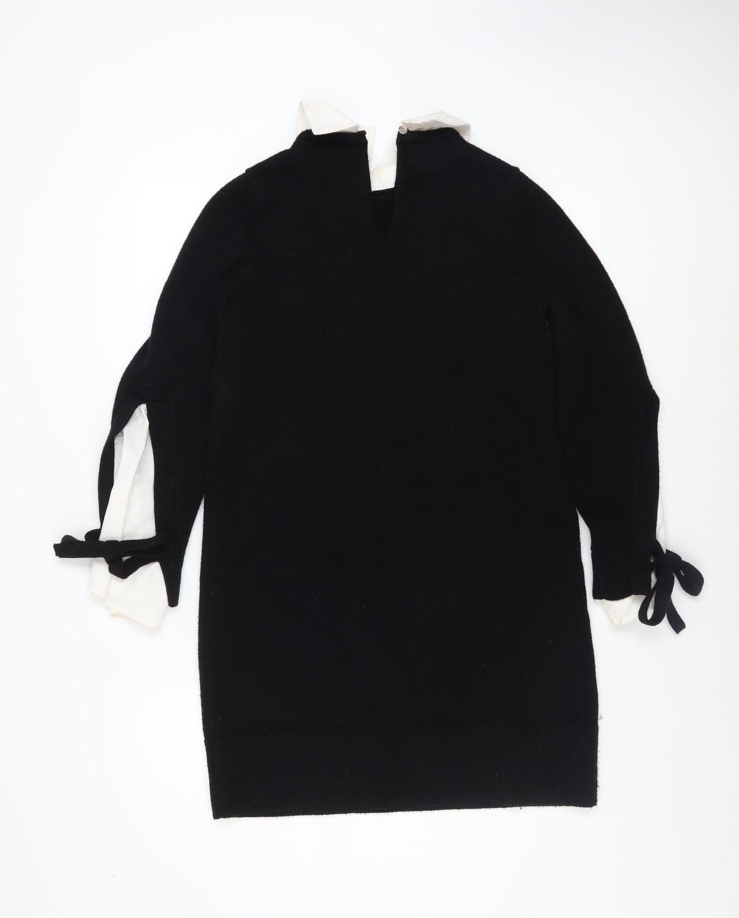 Mint Velvet Women Black XS Collared Shift Dress with Bow Sleeves