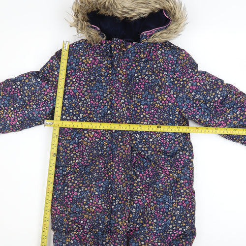 John Lewis Girls Multicoloured Floral Puffer Coat 7 Years Hooded Faux Fur Winter