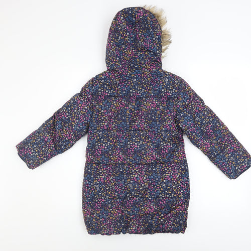 John Lewis Girls Multicoloured Floral Puffer Coat 7 Years Hooded Faux Fur Winter