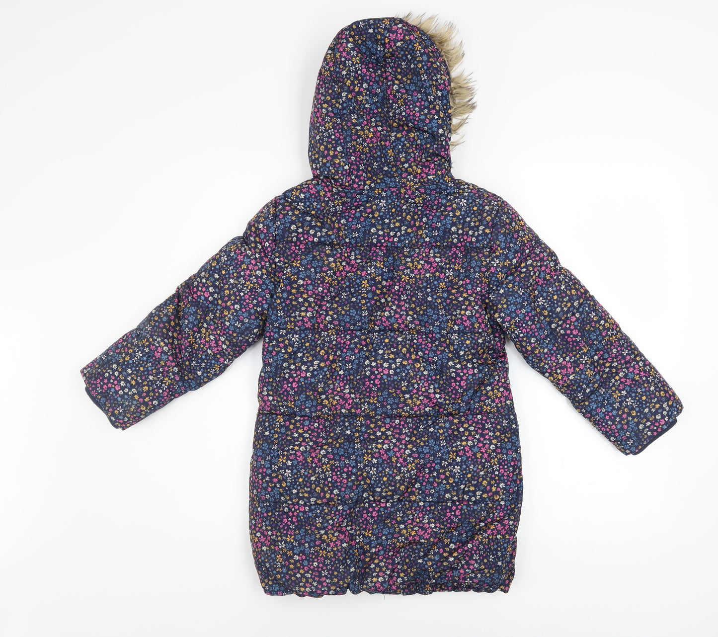 John Lewis Girls Multicoloured Floral Puffer Coat 7 Years Hooded Faux Fur Winter