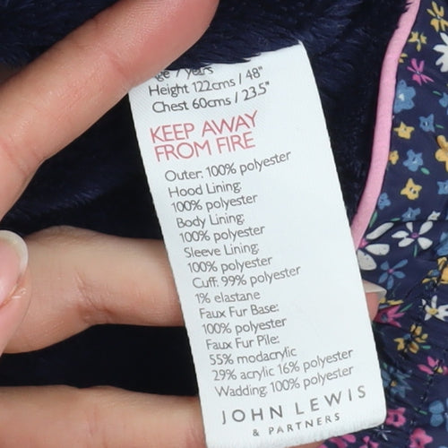 John Lewis Girls Multicoloured Floral Puffer Coat 7 Years Hooded Faux Fur Winter