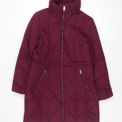 Marks and Spencer Womens Red Quilted Long Puffer Coat Size 10