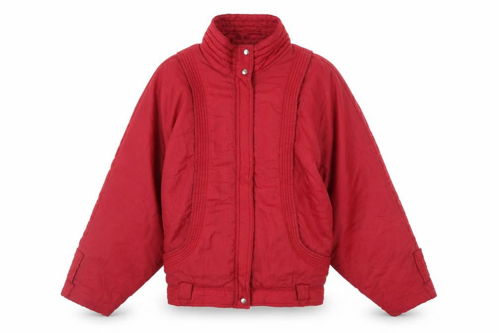 Front view of Girl Designed by Paris Women's Red Bomber Jacket, size 14, Vintage