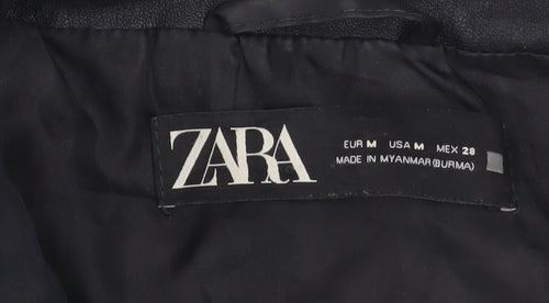 ZARA Women Black Faux Leather Puffer Waistcoat Size M Sleeveless Zip