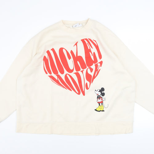 Disney Women Beige Mickey Mouse Heart Print Sweatshirt 2XL