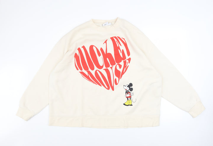 Disney Women Beige Mickey Mouse Heart Print Sweatshirt 2XL