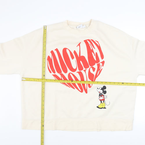 Disney Women Beige Mickey Mouse Heart Print Sweatshirt 2XL