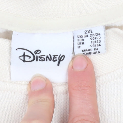 Disney Women Beige Mickey Mouse Heart Print Sweatshirt 2XL