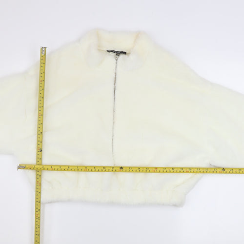 JF Lefon Women Ivory Faux Fur Cropped Zip Jacket Size 14