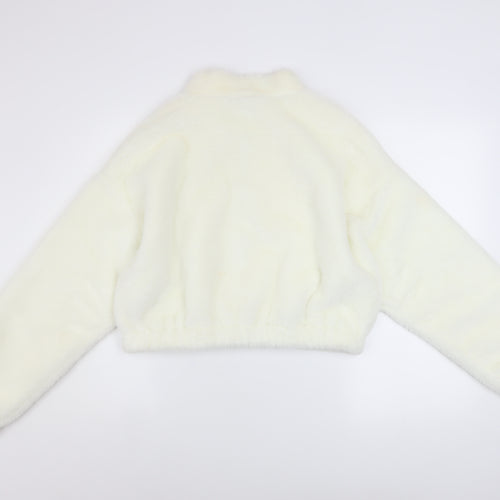JF Lefon Women Ivory Faux Fur Cropped Zip Jacket Size 14