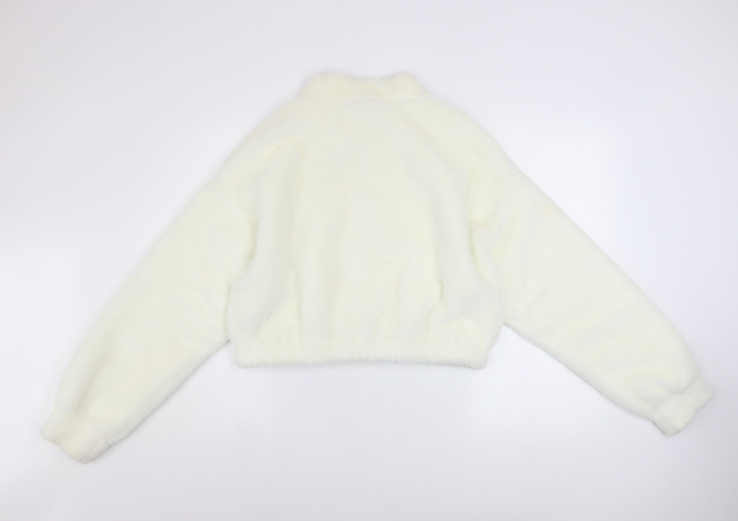 JF Lefon Women Ivory Faux Fur Cropped Zip Jacket Size 14