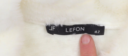 JF Lefon Women Ivory Faux Fur Cropped Zip Jacket Size 14