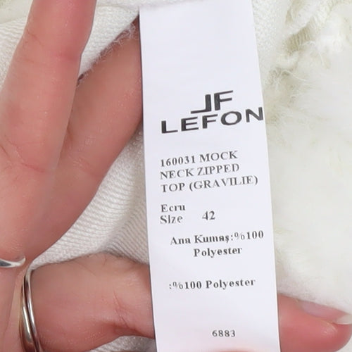 JF Lefon Women Ivory Faux Fur Cropped Zip Jacket Size 14
