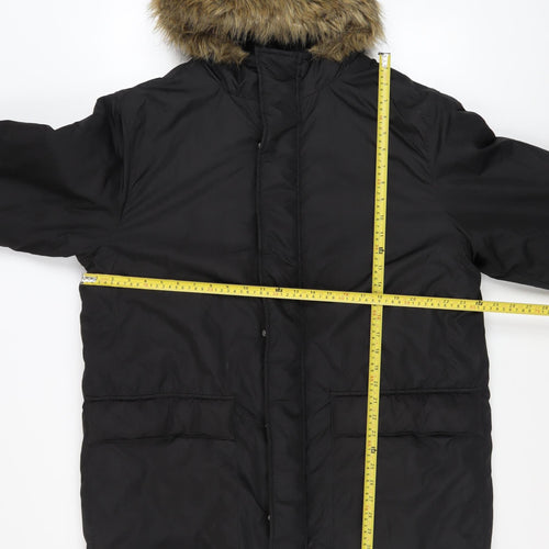 French Connection Men's Black L Hooded Fur Trim Winter Parka Coat