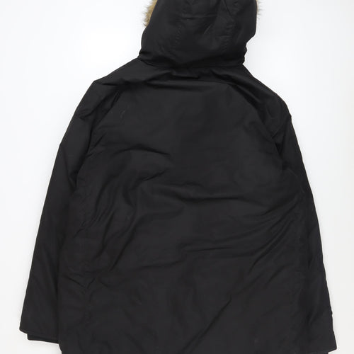 French Connection Men's Black L Hooded Fur Trim Winter Parka Coat