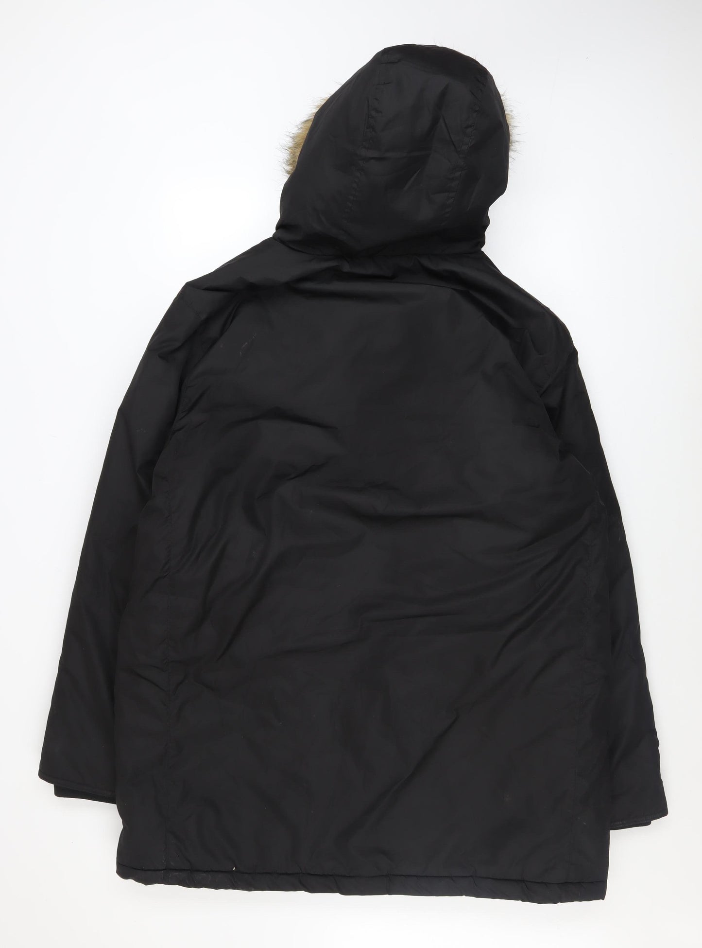 French Connection Men's Black L Hooded Fur Trim Winter Parka Coat