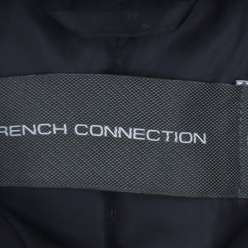 French Connection Men's Black L Hooded Fur Trim Winter Parka Coat