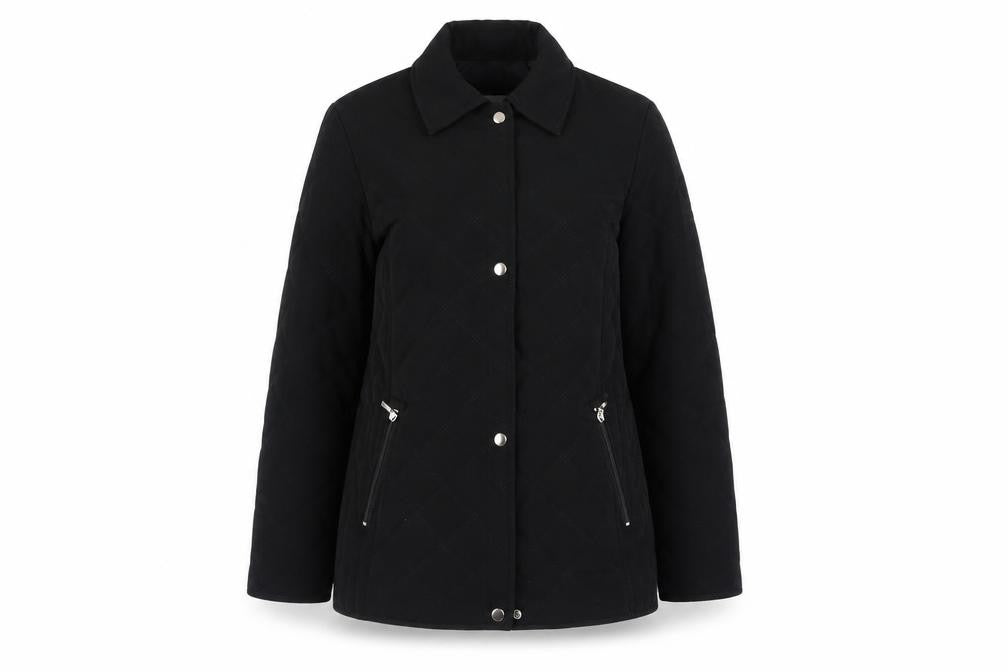 Front view of Liz Claiborne Women's Black L Quilted Mid-Length Jacket