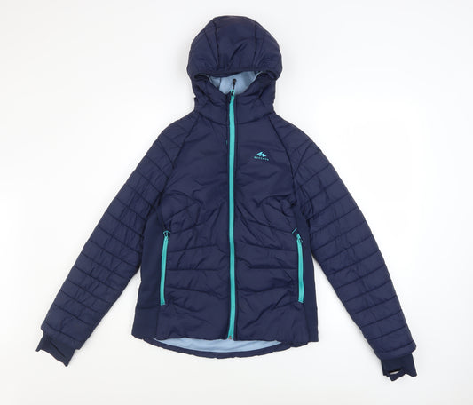 Quechua Boys Blue Hooded Puffer Jacket 12-13 Years Lightweight Insulated