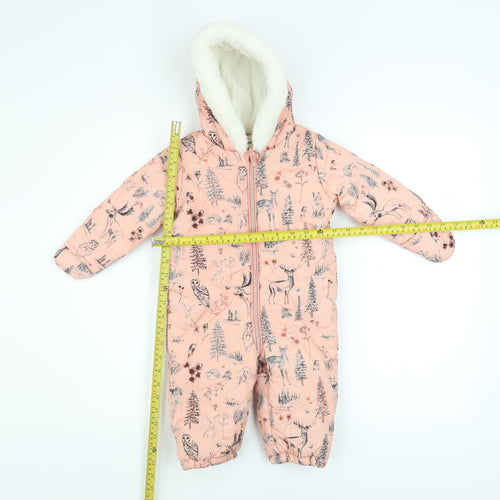 Mantaray Pink Woodland Animal Print Baby Snowsuit 9-12 Months Hooded Winter