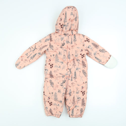 Mantaray Pink Woodland Animal Print Baby Snowsuit 9-12 Months Hooded Winter