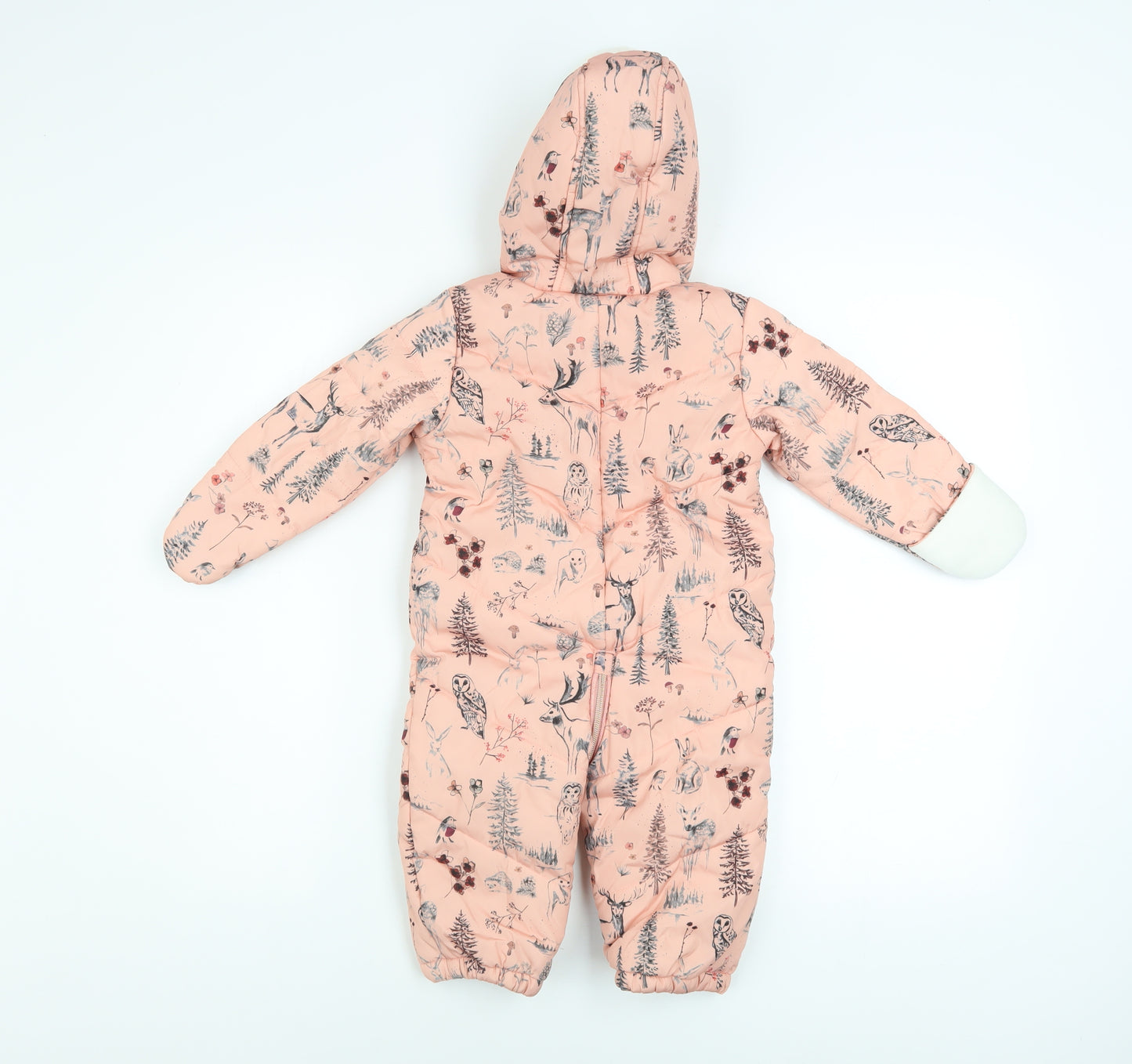 Mantaray Pink Woodland Animal Print Baby Snowsuit 9-12 Months Hooded Winter