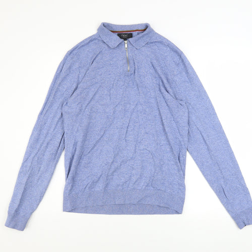 Next Men’s Blue Collared 1/2 Zip Cotton Knit Jumper Size M