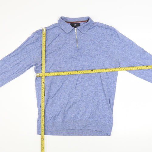 Next Men’s Blue Collared 1/2 Zip Cotton Knit Jumper Size M