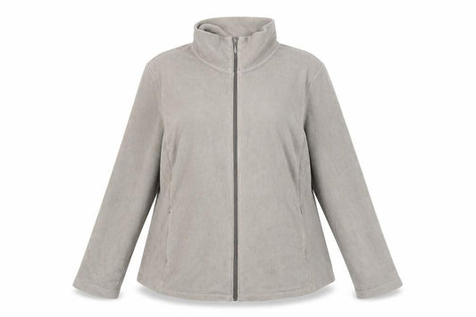 Front view of Uniqlo women’s beige 2xl fleece full zip activewear jacket