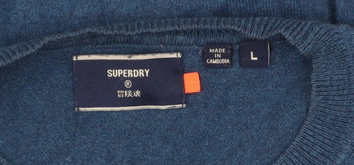Superdry Men's Blue Cotton Cashmere Crew Neck Jumper L