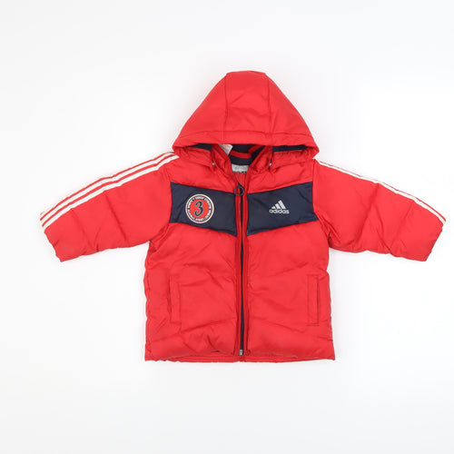 Adidas Unisex Baby Red Hooded Puffer Jacket 9-12 Months Winter Coat