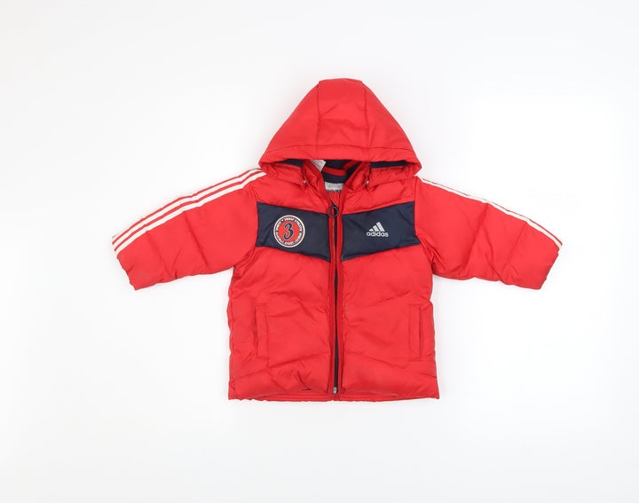 Adidas Unisex Baby Red Hooded Puffer Jacket 9-12 Months Winter Coat