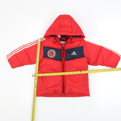 Adidas Unisex Baby Red Hooded Puffer Jacket 9-12 Months Winter Coat